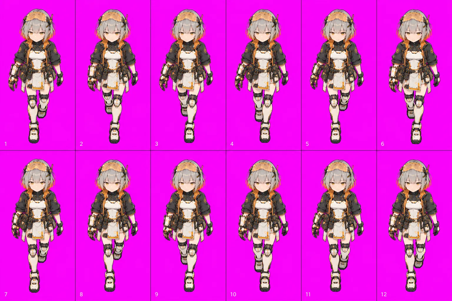 ChatGPT 12セルシート:前足がフレーム間で切り替わる